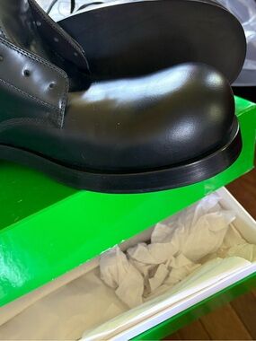 Bottega Veneta $1990 Helium Tokyo Brush Men's Black Leather Lace-Up Boots 44 11